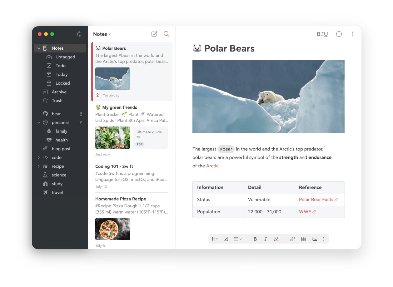 Bear: Markdown Notes Screenshot 1