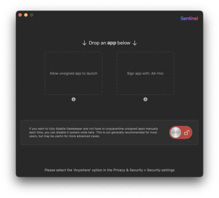 Sentinel – GUI For Gatekeeper Screenshot 1