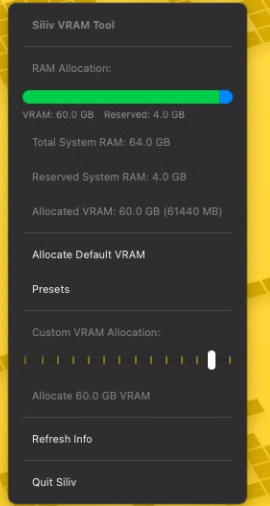 Siliv – Apple Silicon GPU VRAM Allocation Screenshot 1