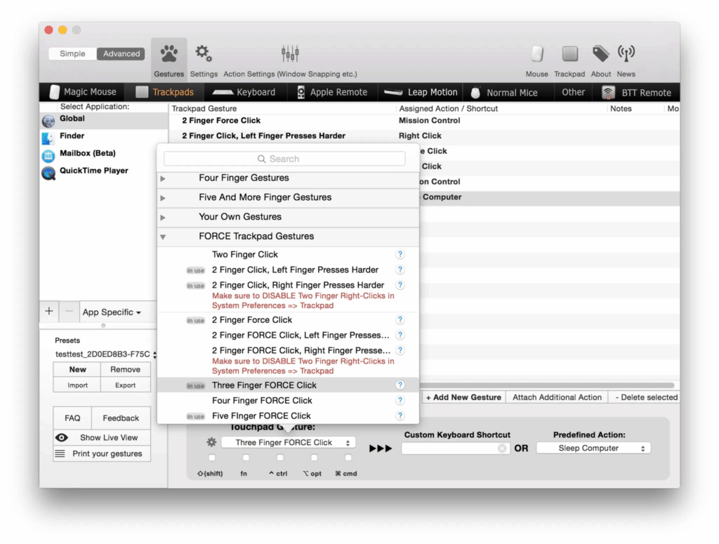 BetterTouchTool Screenshot 1